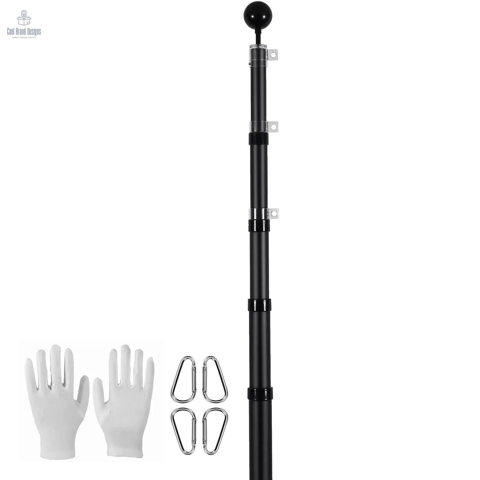 25FT Telescoping Flag pole Kit, Heavy Duty Aluminum Alloy in Ground Flag Poles for Outside, 3 Display Modes Flagpole with 3x5 American Flag, Professional Accessories, Black - Cool Brand Designs