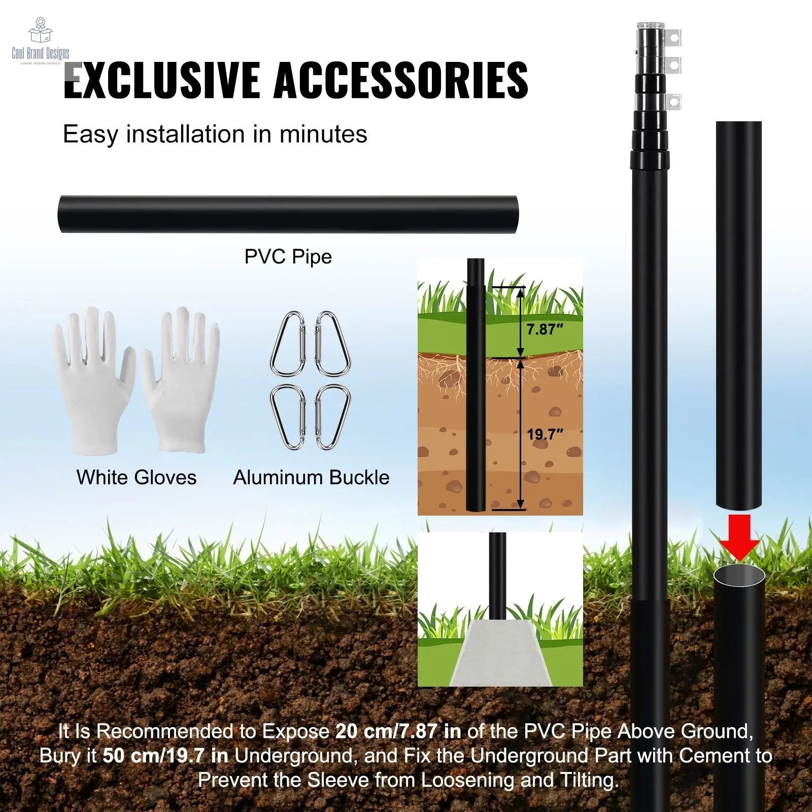 25FT Telescoping Flag pole Kit, Heavy Duty Aluminum Alloy in Ground Flag Poles for Outside, 3 Display Modes Flagpole with 3x5 American Flag, Professional Accessories, Black - Cool Brand Designs