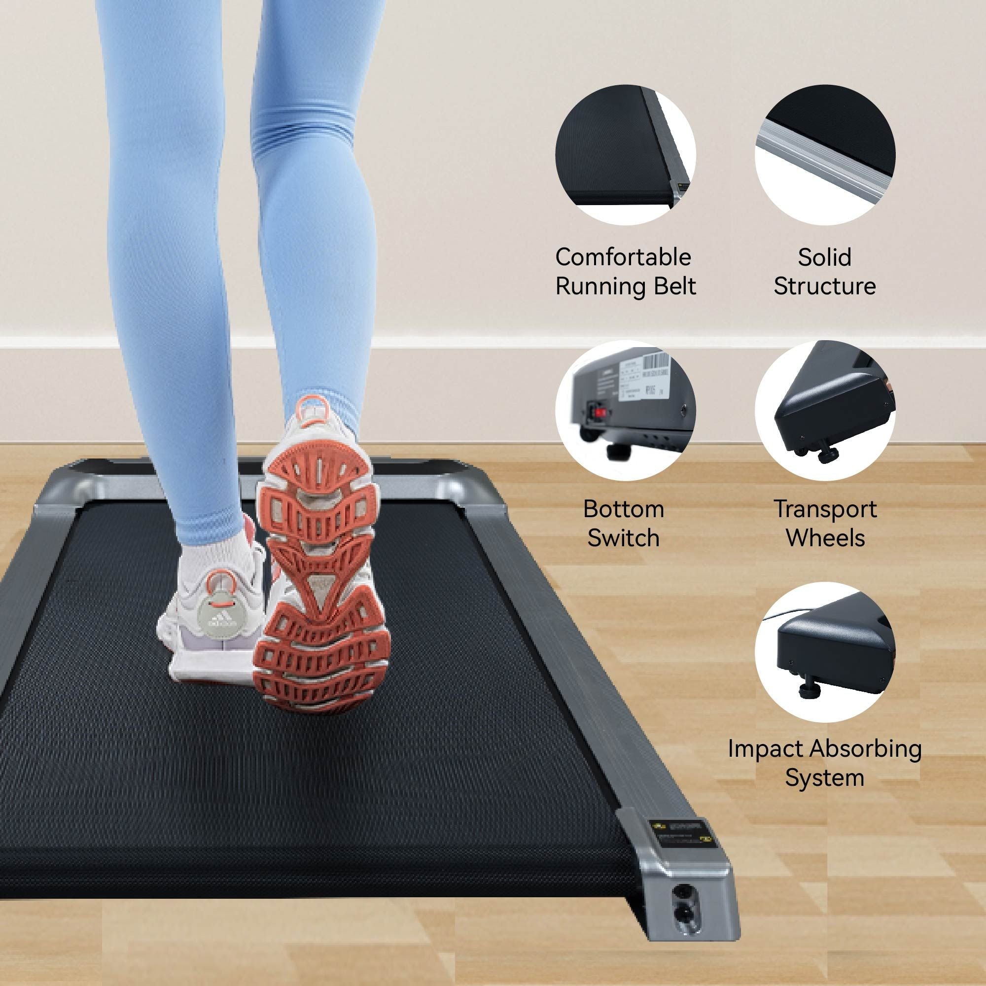 2.5HP Under Desk Treadmill, Portable Walking Pad for Home & Office, Compact Running & Walking Machine with Remote Control, LED Display, Silver - Cool Brand Designs