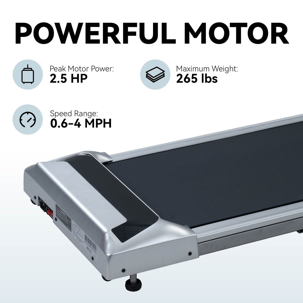 2.5HP Under Desk Treadmill, Portable Walking Pad for Home & Office, Compact Running & Walking Machine with Remote Control, LED Display, Silver - Cool Brand Designs