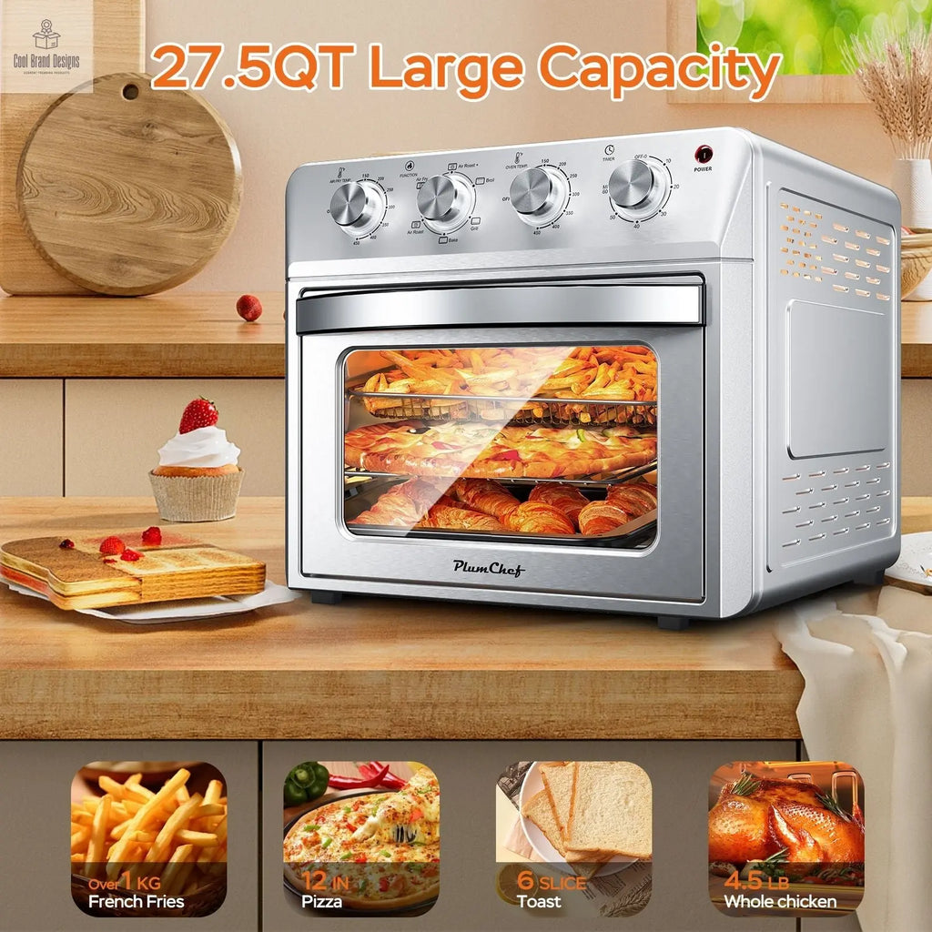 27.5QT 6-in-1 Air Fryer Toaster Oven Dropdown-Door 6-Slice Countertop Convection Oven for Air Frying, Baking, Roasting, Broiling & Grilling, 1600W, Sliver - Cool Brand Designs