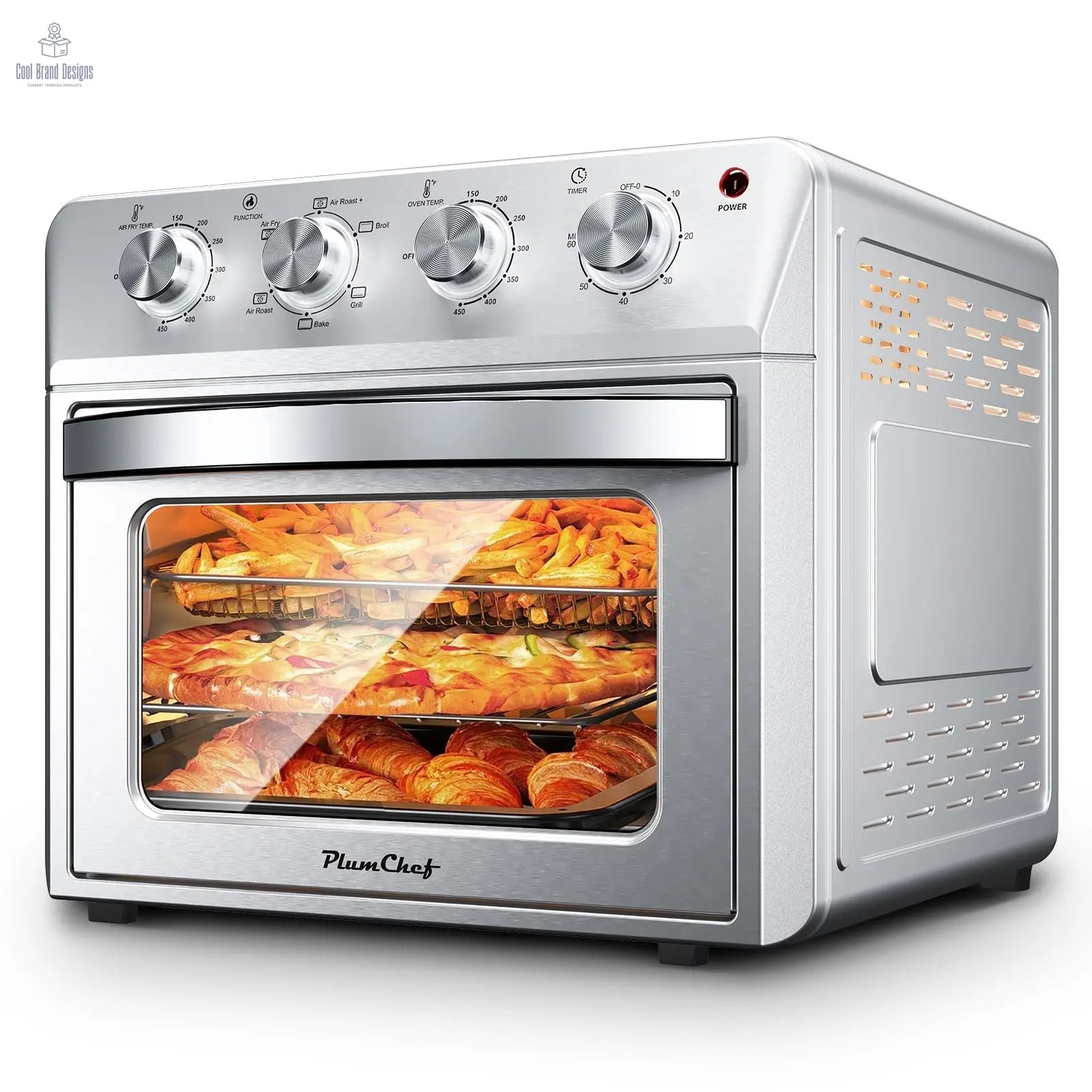 27.5QT 6-in-1 Air Fryer Toaster Oven Dropdown-Door 6-Slice Countertop Convection Oven for Air Frying, Baking, Roasting, Broiling & Grilling, 1600W, Sliver - Cool Brand Designs