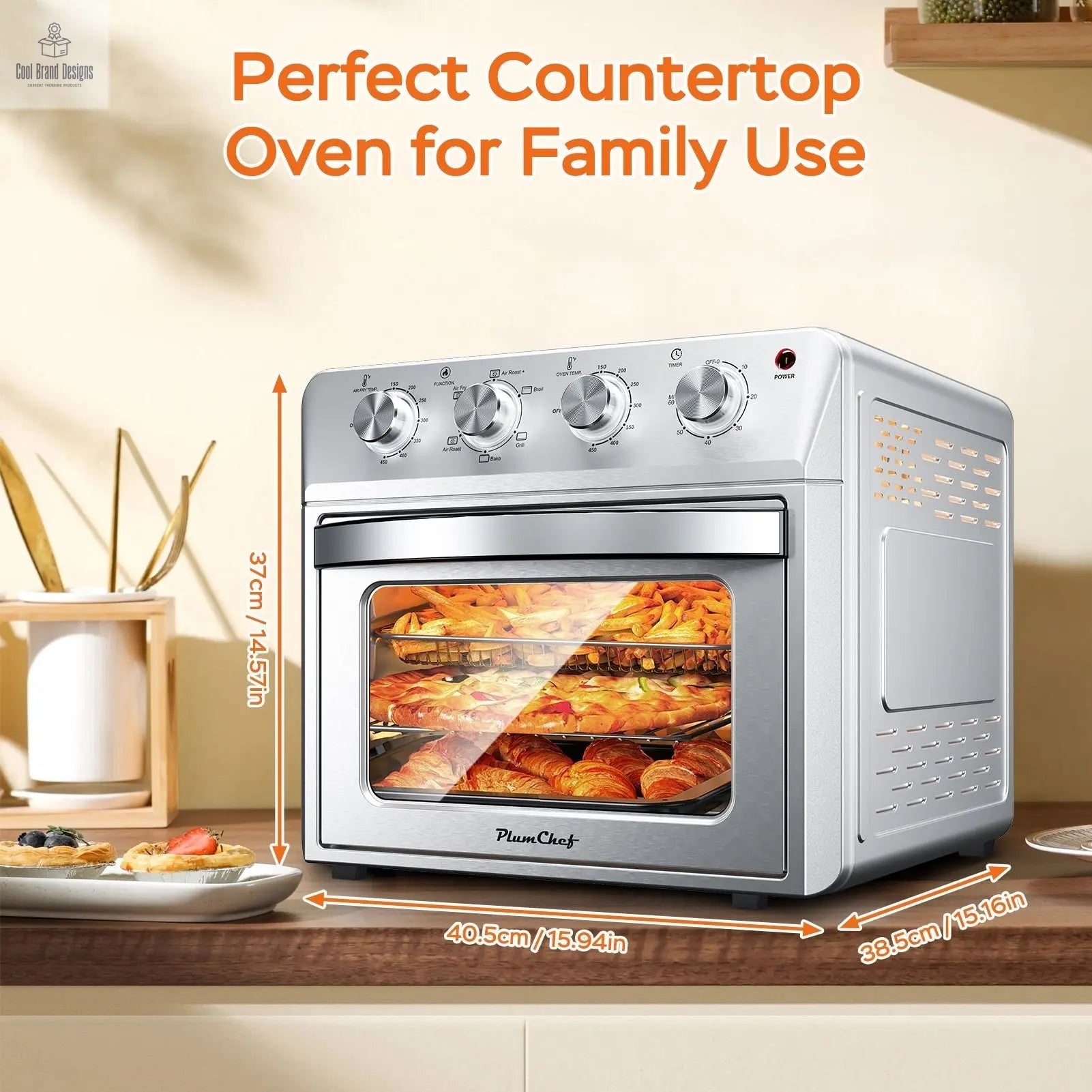 27.5QT 6-in-1 Air Fryer Toaster Oven Dropdown-Door 6-Slice Countertop Convection Oven for Air Frying, Baking, Roasting, Broiling & Grilling, 1600W, Sliver - Cool Brand Designs