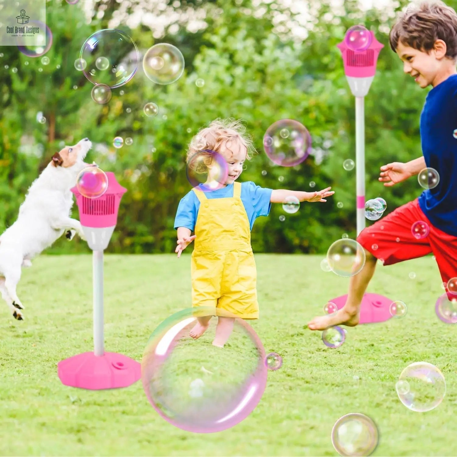 2Pack 3 In 1 Standing Bubble Machines with Colorful Lights and Music Rechargeable Bubble Maker Stands with 2 Modes 3 Adjustable Height for Party Wedding Indoor Outdoor Occasions Pets Kids Aged 3+ - Cool Brand Designs