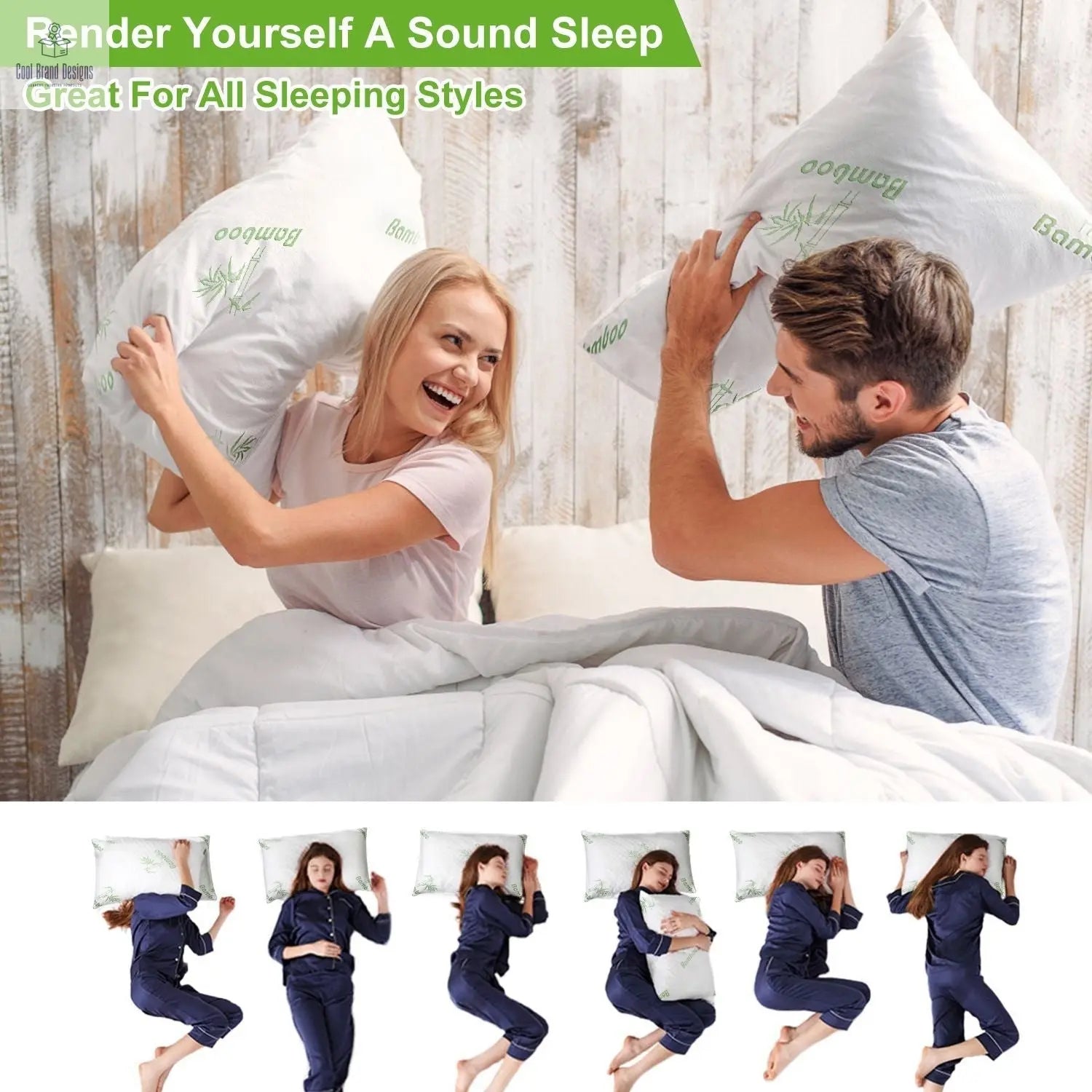2Pcs Bamboo Memory Foam Pillow Hypoallergenic Bed Pillow For Head Neck Rest Sleeping Shredded Pillow Washable Cover Queen Size Pillow - Cool Brand Designs
