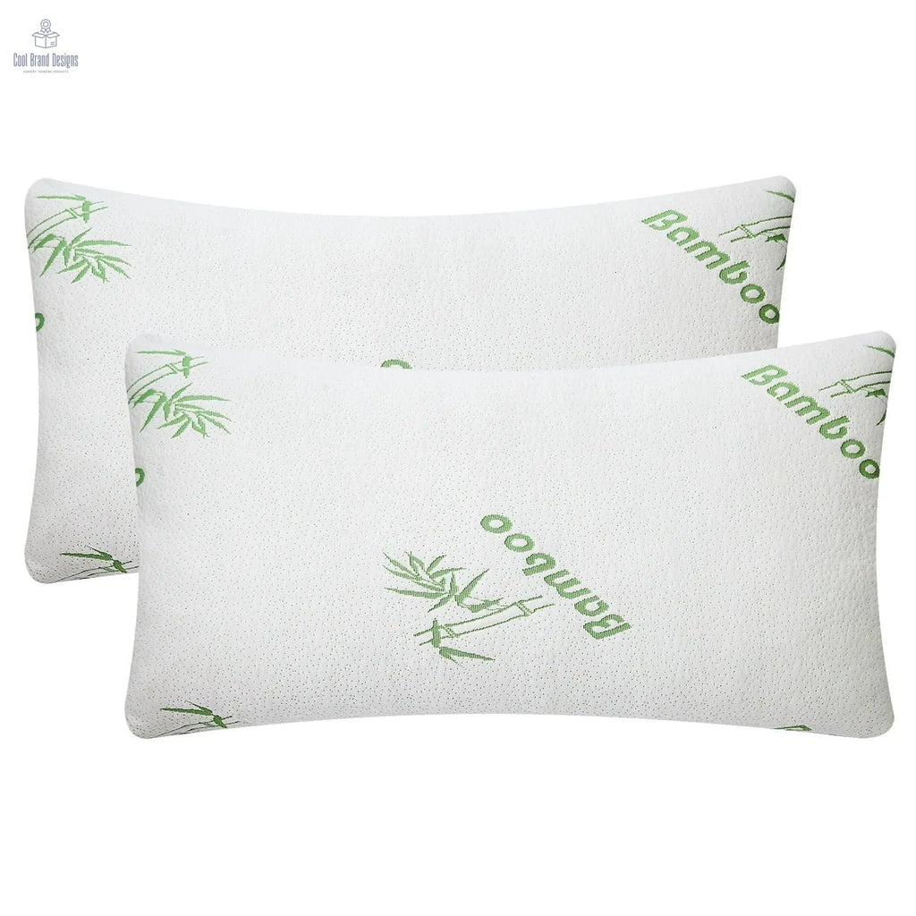 2Pcs Bamboo Memory Foam Pillow Hypoallergenic Bed Pillow For Head Neck Rest Sleeping Shredded Pillow Washable Cover Queen Size Pillow - Cool Brand Designs