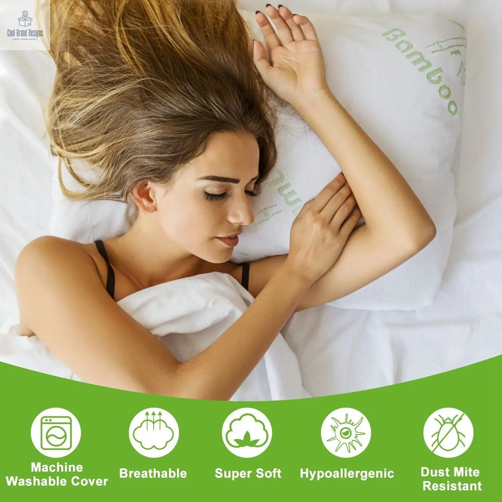 2Pcs Bamboo Memory Foam Pillow Hypoallergenic Bed Pillow For Head Neck Rest Sleeping Shredded Pillow Washable Cover Queen Size Pillow - Cool Brand Designs