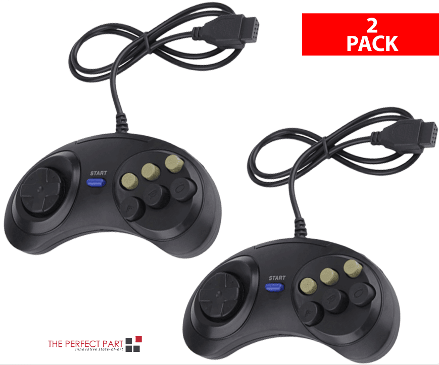 2X 6 Button Game Pad Controller For SEGA Genesis Black Old School Classic New - Cool Brand Designs