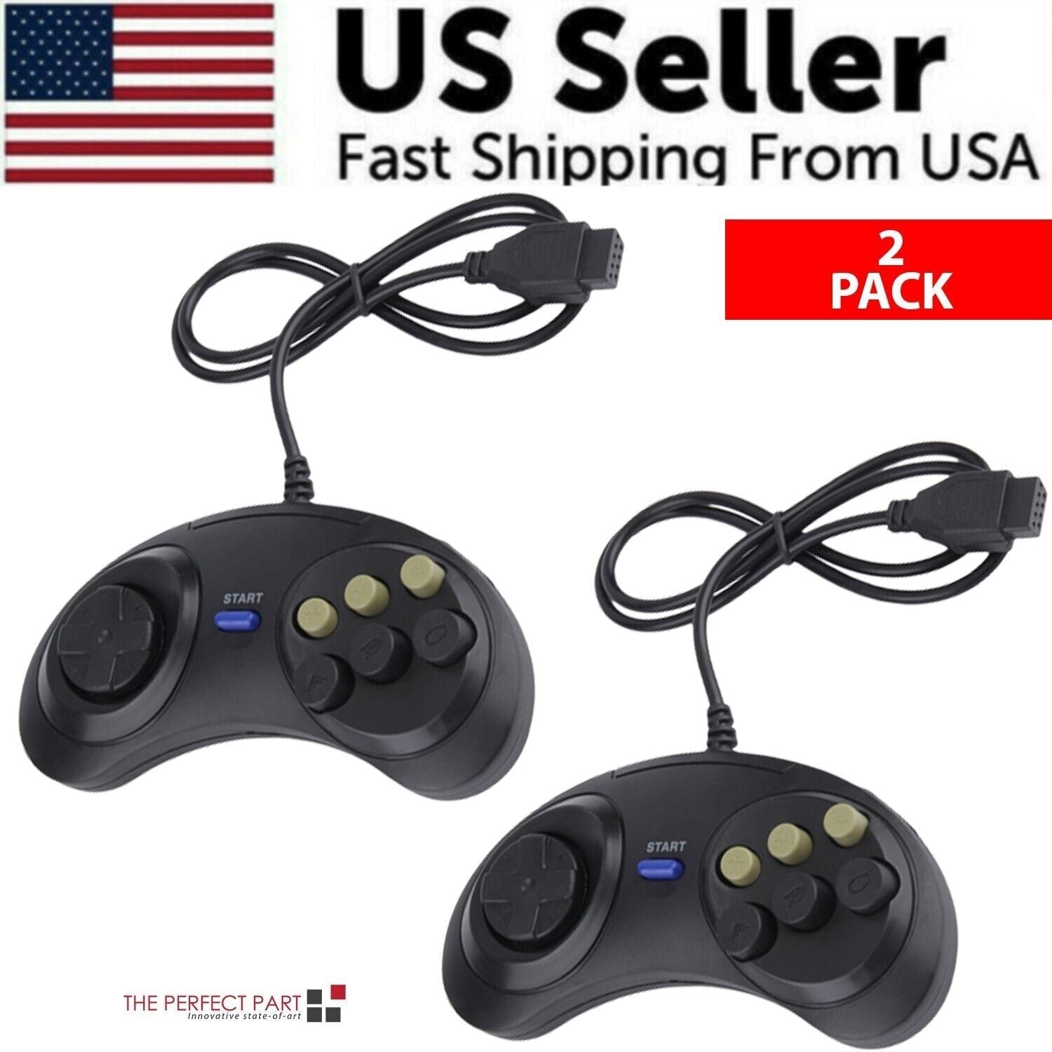 2X 6 Button Game Pad Controller For SEGA Genesis Black Old School Classic New - Cool Brand Designs