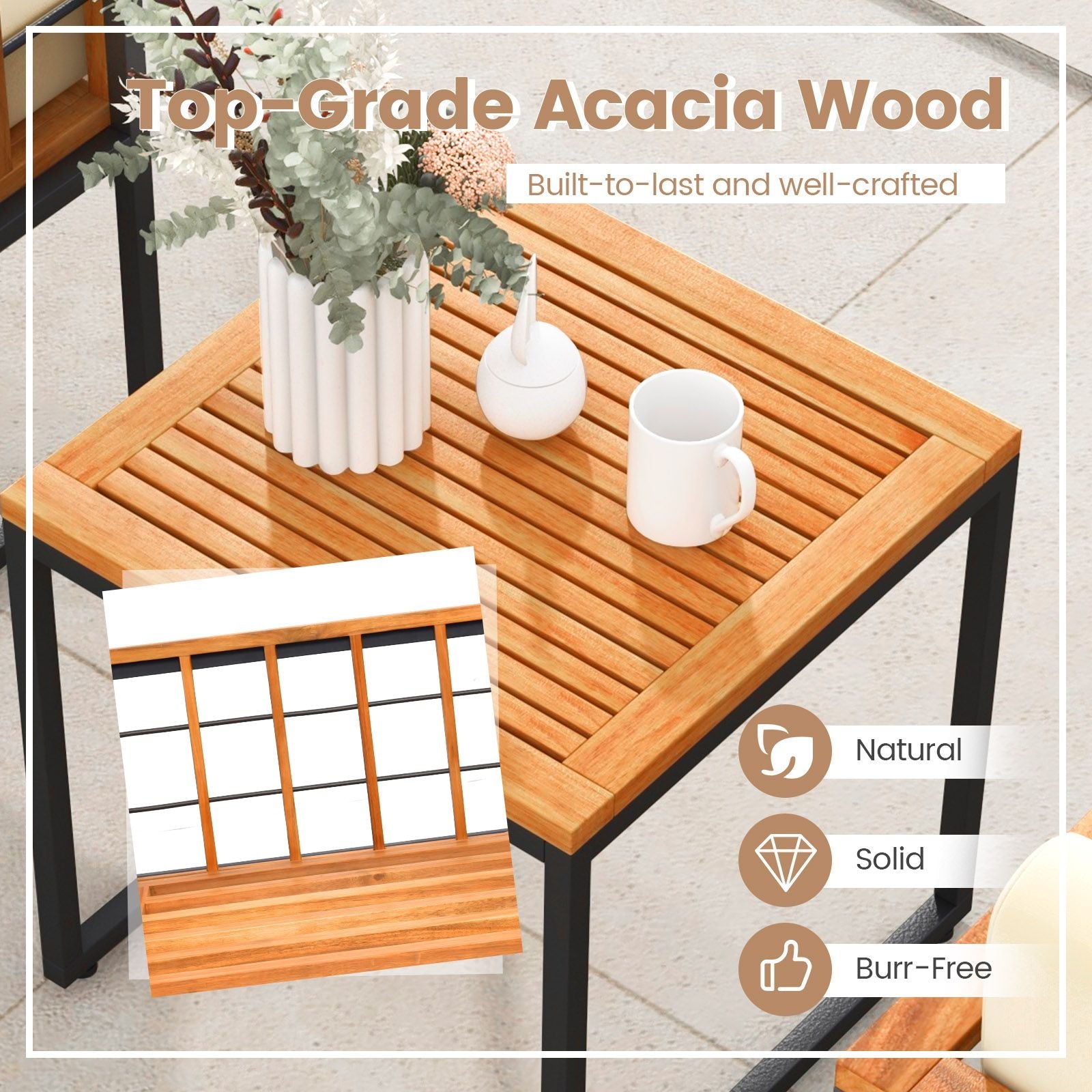3 Pieces Patio Chair Set Acacia Wood Outdoor Sofa Set with Soft Cushions - Cool Brand Designs
