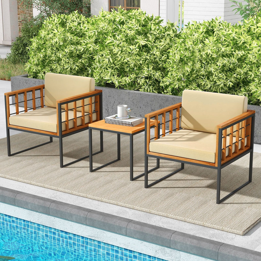 3 Pieces Patio Chair Set Acacia Wood Outdoor Sofa Set with Soft Cushions - Cool Brand Designs