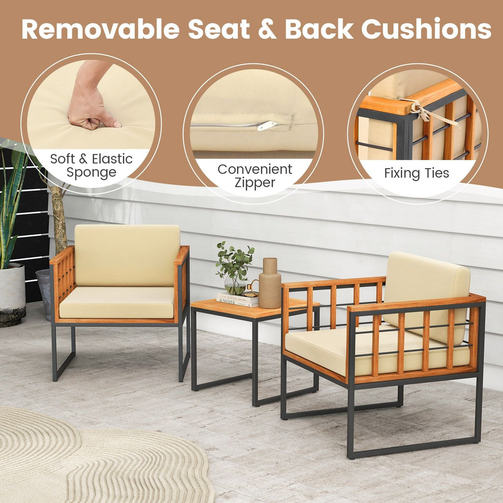 3 Pieces Patio Chair Set Acacia Wood Outdoor Sofa Set with Soft Cushions - Cool Brand Designs