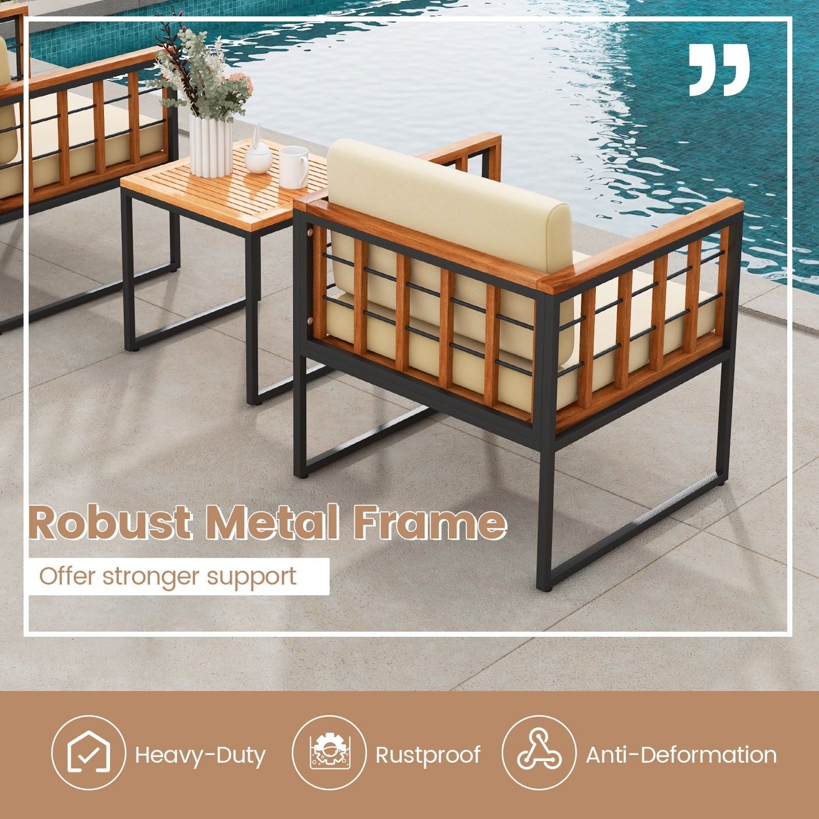 3 Pieces Patio Chair Set Acacia Wood Outdoor Sofa Set with Soft Cushions - Cool Brand Designs
