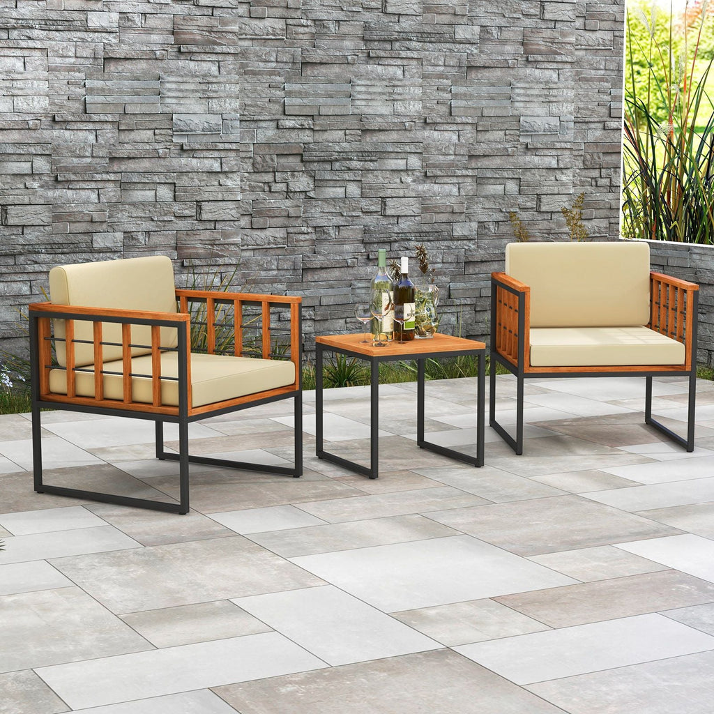 3 Pieces Patio Chair Set Acacia Wood Outdoor Sofa Set with Soft Cushions - Cool Brand Designs