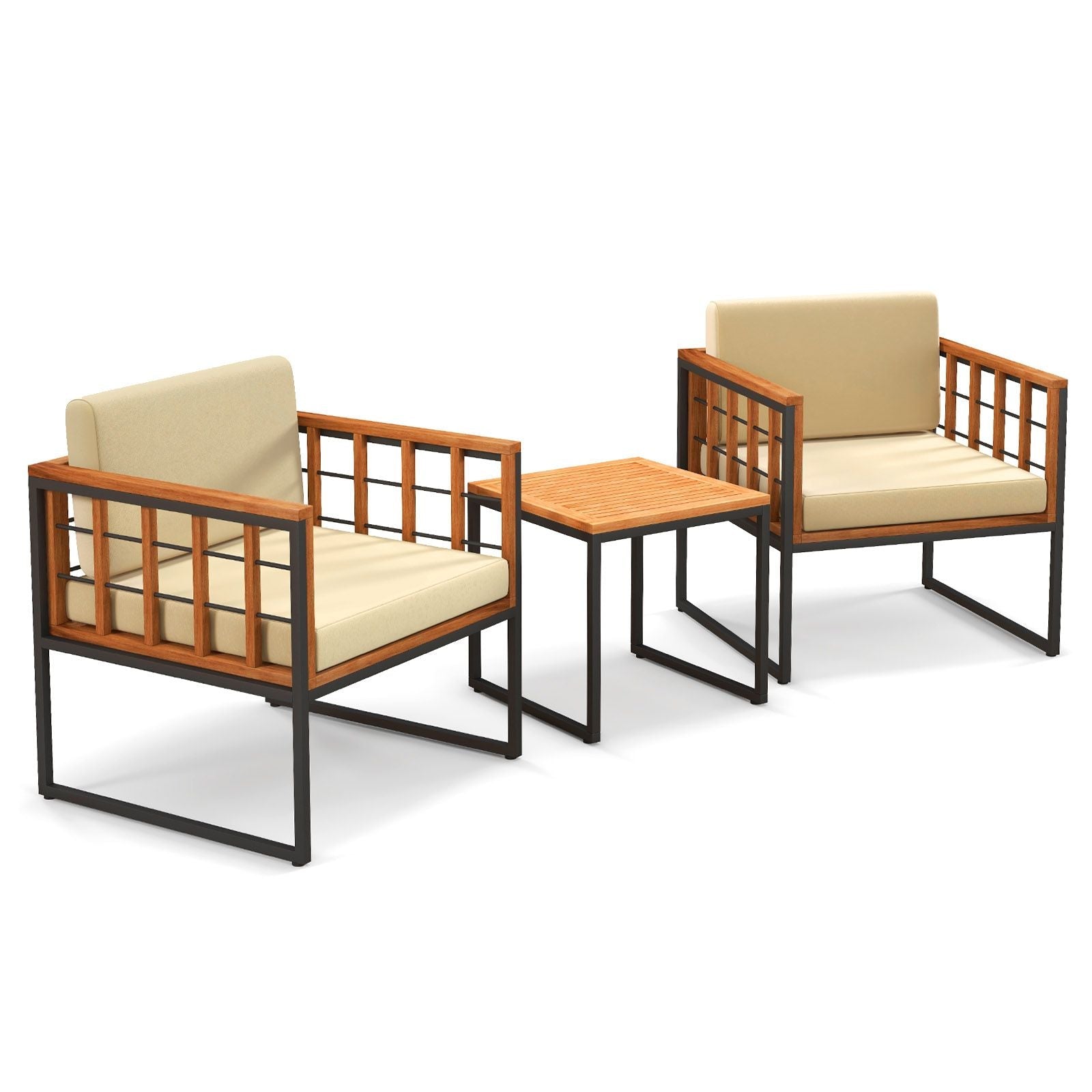 3 Pieces Patio Chair Set Acacia Wood Outdoor Sofa Set with Soft Cushions - Cool Brand Designs