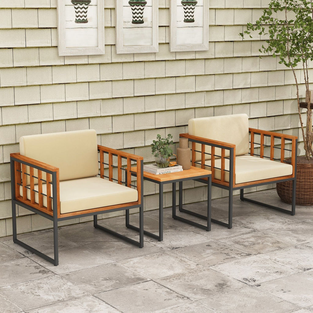 3 Pieces Patio Chair Set Acacia Wood Outdoor Sofa Set with Soft Cushions - Cool Brand Designs