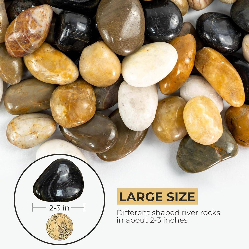 38lbs Decorative Garden Stone Outdoor Landscaping, Walkways, Yard, 1-3 inch Large Polished River Rocks for Plants Pots, Vases, Crafts - Cool Brand Designs