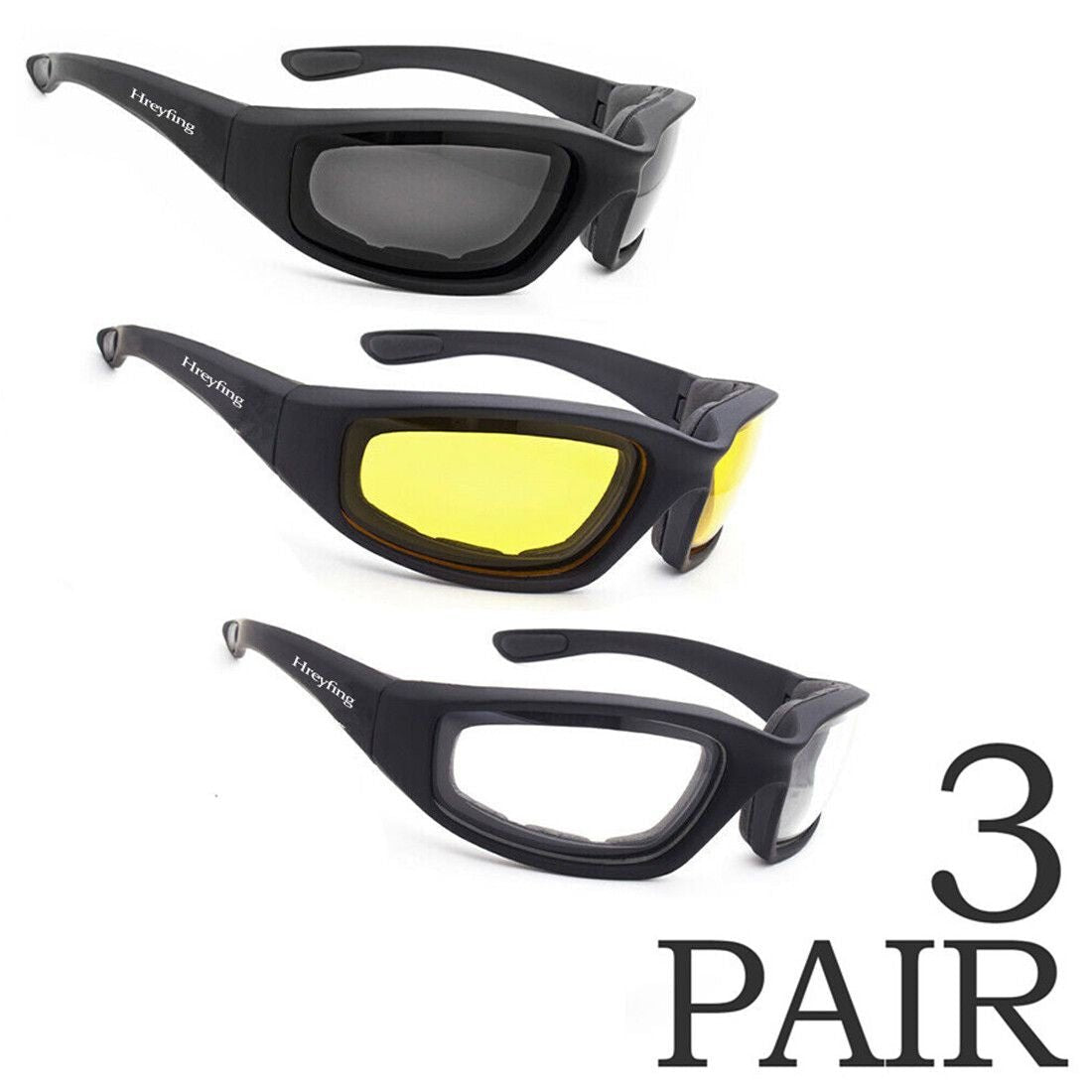 3Pair Motorcycle Riding Glasses Wind Resistant Bike Goggles UV Protection Resistant Padded Comfortable Outdoor Sport Goggles - Cool Brand Designs