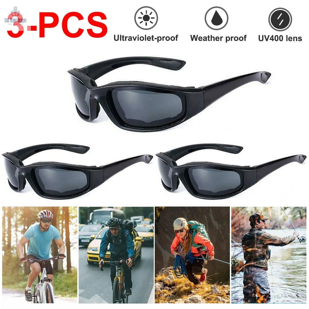 3Pair Motorcycle Riding Glasses Wind Resistant Bike Goggles UV Protection Resistant Padded Comfortable Outdoor Sport Goggles - Cool Brand Designs