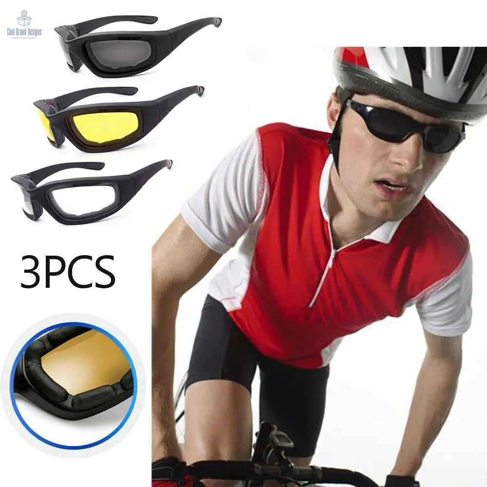 3Pair Motorcycle Riding Glasses Wind Resistant Bike Goggles UV Protection Resistant Padded Comfortable Outdoor Sport Goggles - Cool Brand Designs