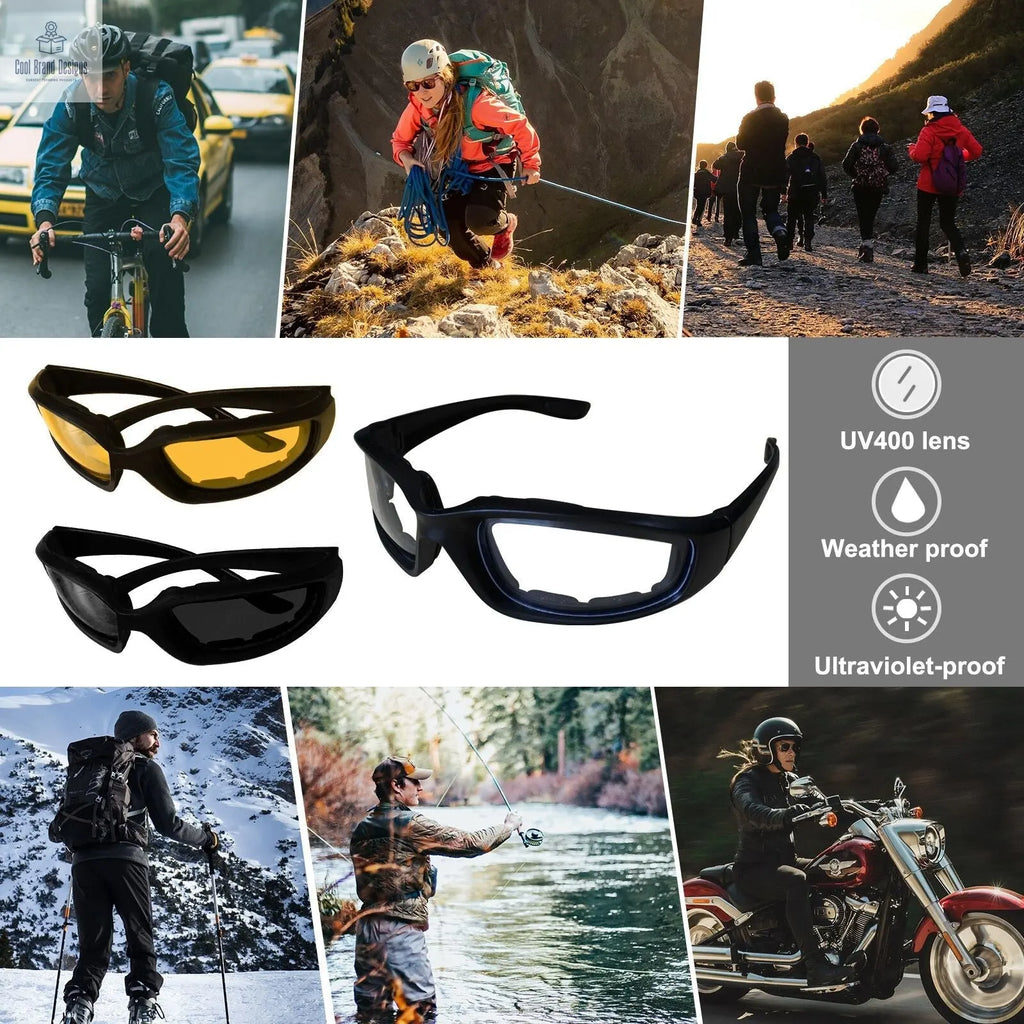 3Pair Motorcycle Riding Glasses Wind Resistant Bike Goggles UV Protection Resistant Padded Comfortable Outdoor Sport Goggles - Cool Brand Designs