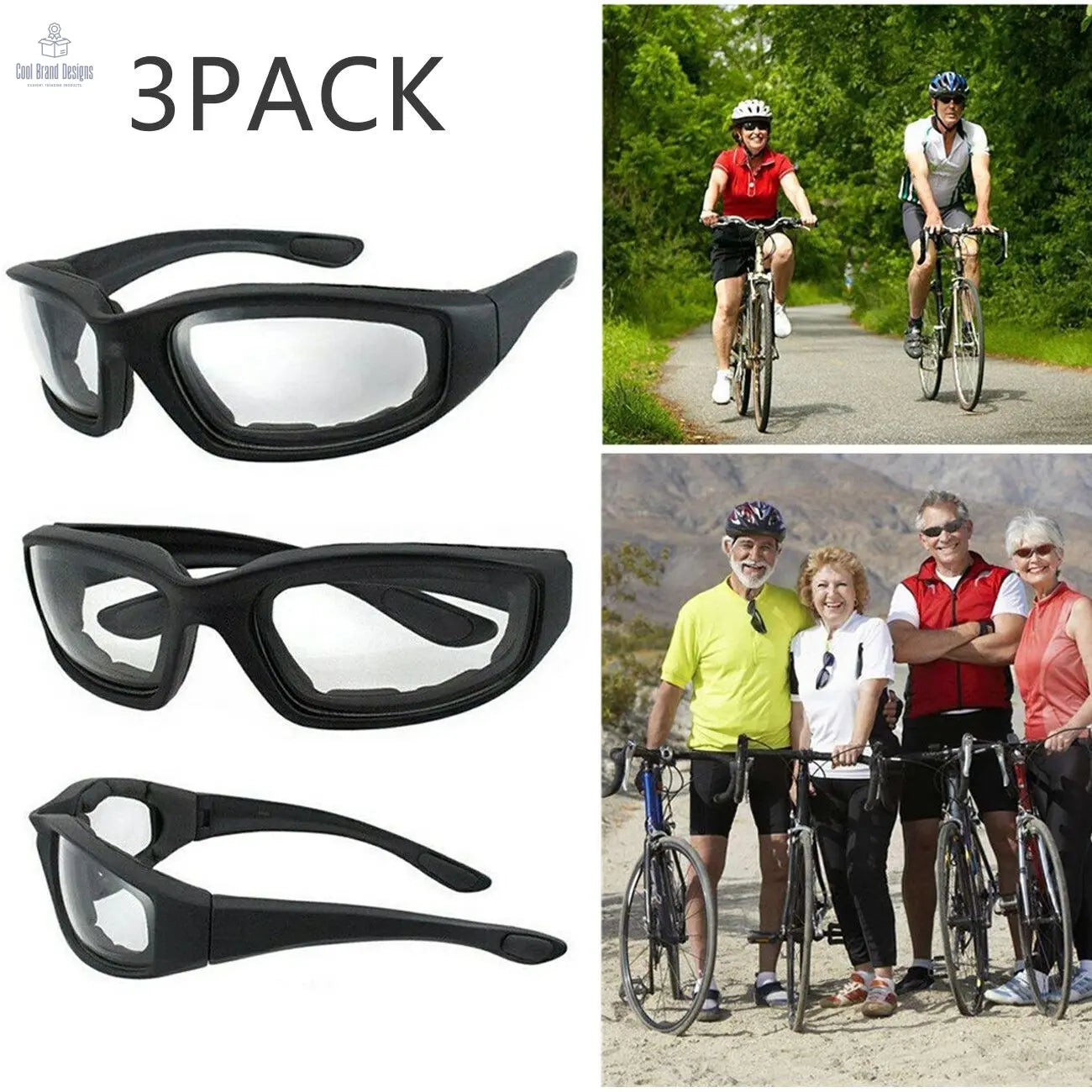 3Pair Motorcycle Riding Glasses Wind Resistant Bike Goggles UV Protection Resistant Padded Comfortable Outdoor Sport Goggles - Cool Brand Designs
