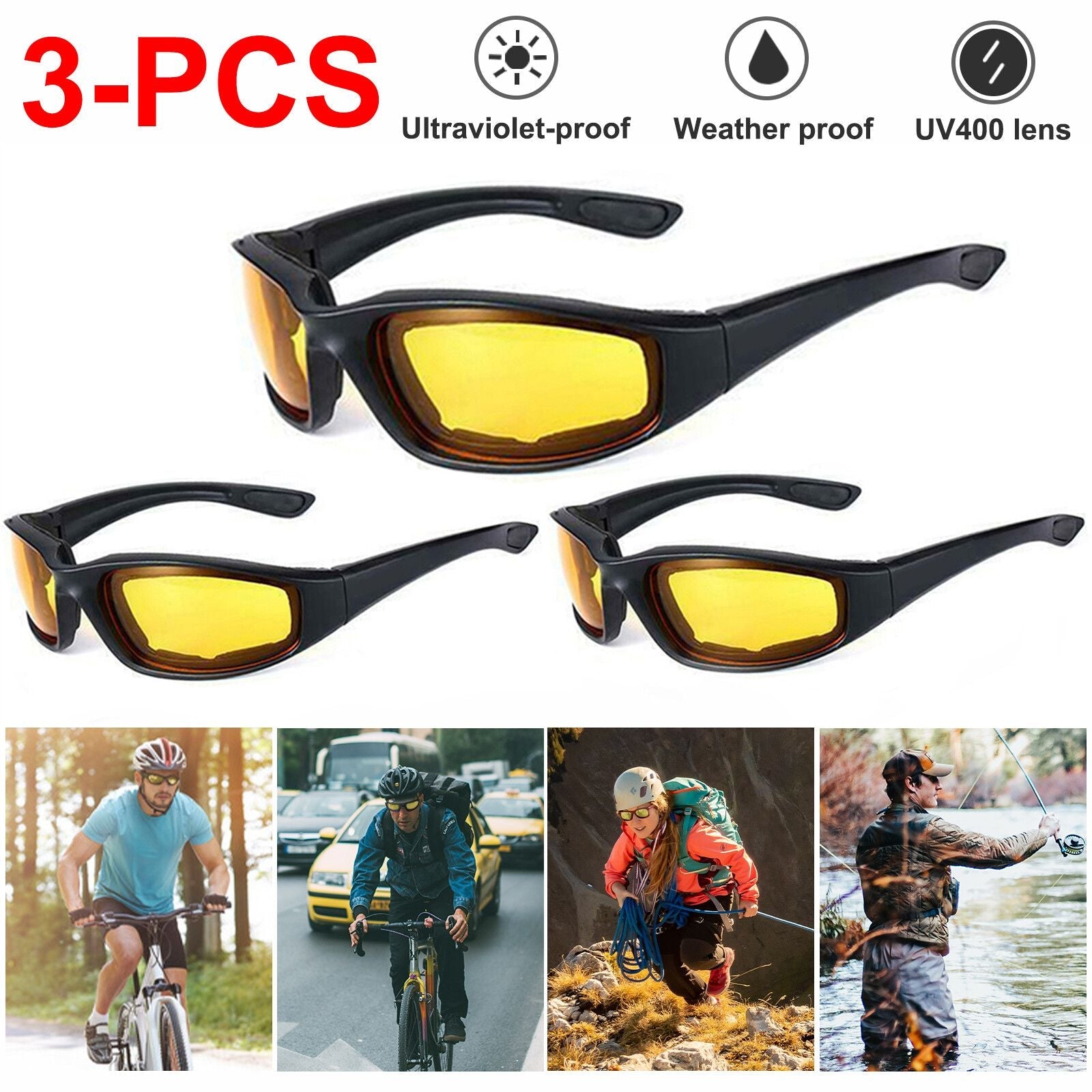 3Pair Motorcycle Riding Glasses Wind Resistant Bike Goggles UV Protection Resistant Padded Comfortable Outdoor Sport Goggles - Cool Brand Designs