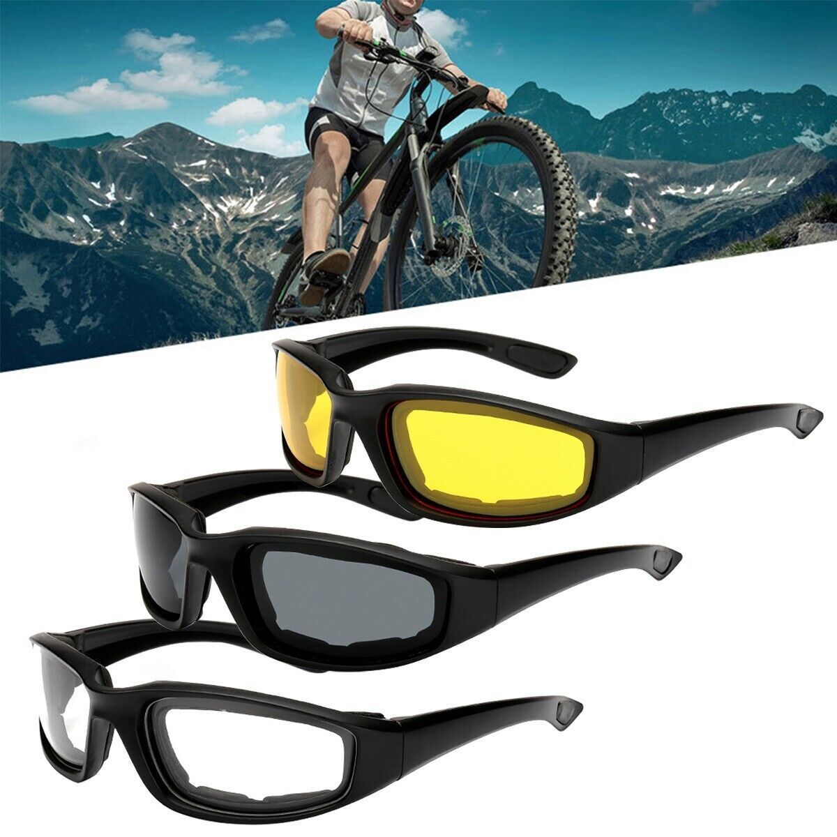 3Pair Motorcycle Riding Glasses Wind Resistant Bike Goggles UV Protection Resistant Padded Comfortable Outdoor Sport Goggles - Cool Brand Designs