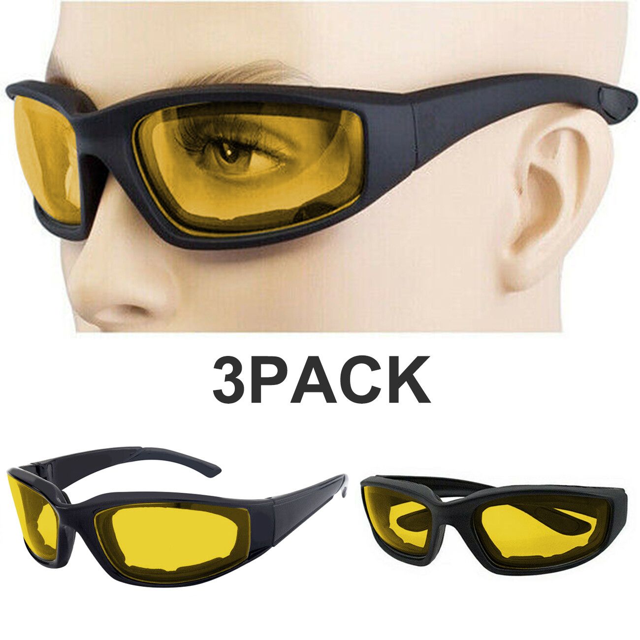 3Pair Motorcycle Riding Glasses Wind Resistant Bike Goggles UV Protection Resistant Padded Comfortable Outdoor Sport Goggles - Cool Brand Designs