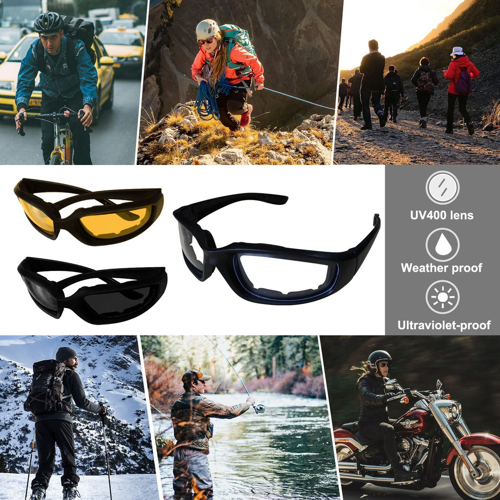 3Pair Motorcycle Riding Glasses Wind Resistant Bike Goggles UV Protection Resistant Padded Comfortable Outdoor Sport Goggles - Cool Brand Designs
