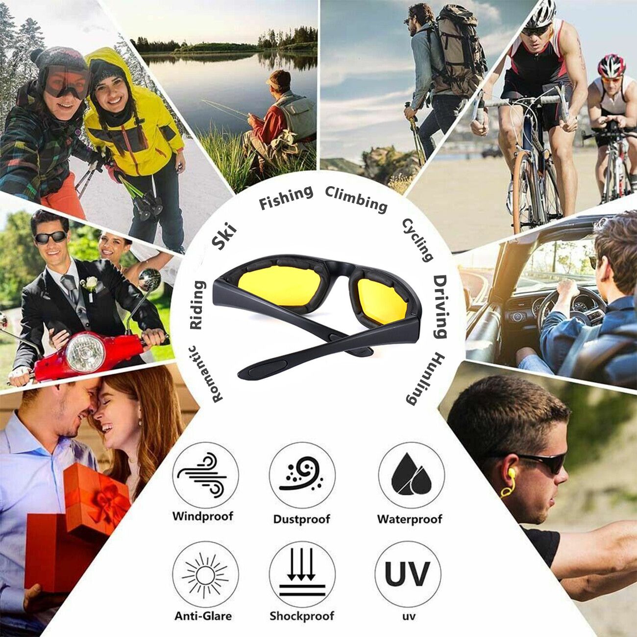 3Pair Motorcycle Riding Glasses Wind Resistant Bike Goggles UV Protection Resistant Padded Comfortable Outdoor Sport Goggles - Cool Brand Designs