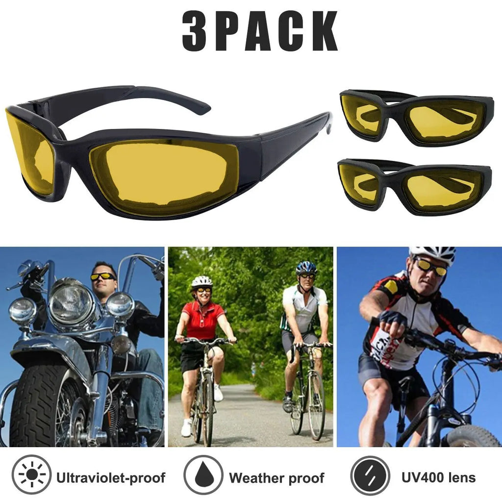 3Pair Motorcycle Riding Glasses Wind Resistant Bike Goggles UV Protection Resistant Padded Comfortable Outdoor Sport Goggles - Cool Brand Designs
