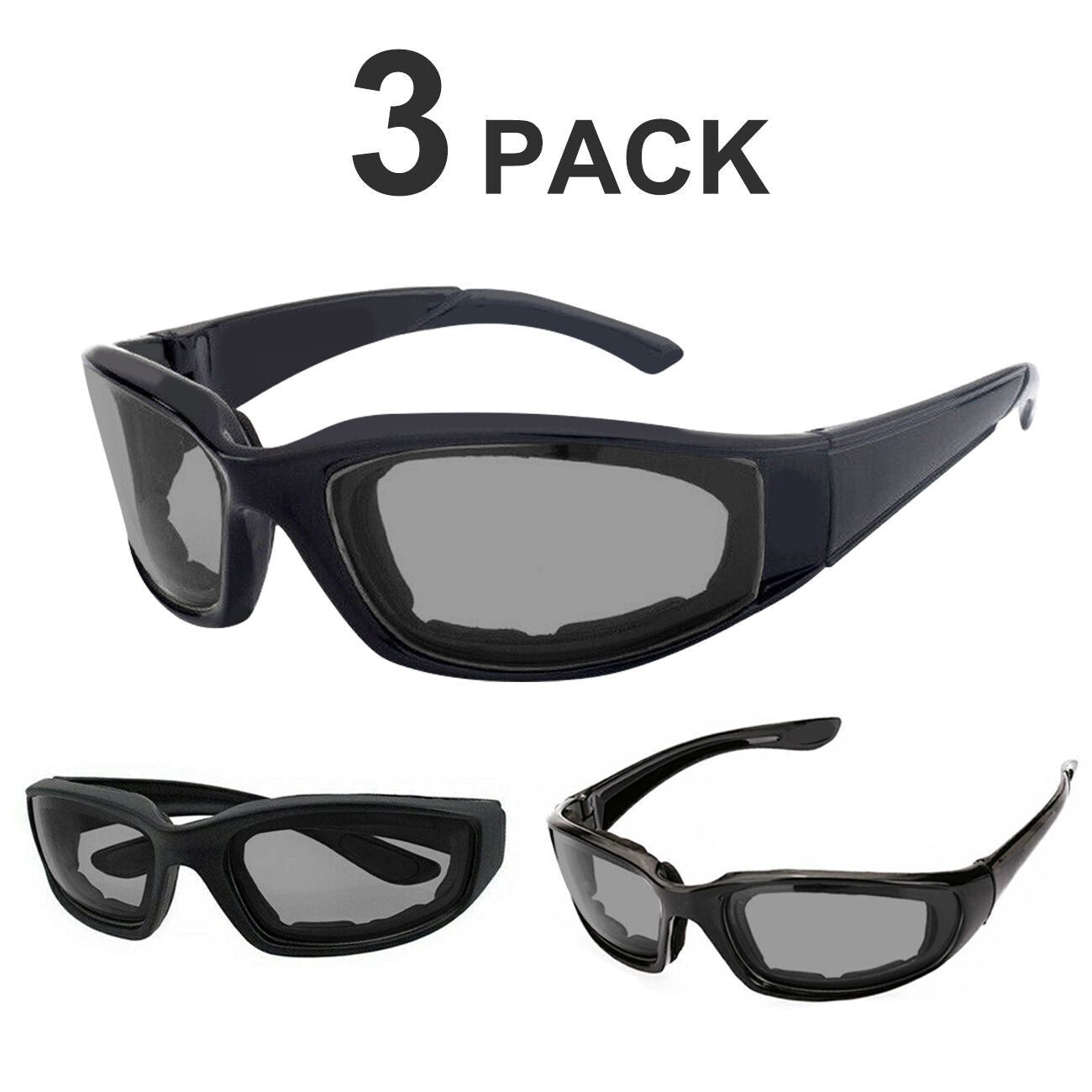 3Pair Motorcycle Riding Glasses Wind Resistant Bike Goggles UV Protection Resistant Padded Comfortable Outdoor Sport Goggles - Cool Brand Designs