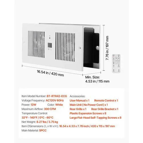 4 - Inch Room to Room Fan, 2 - in - 1 300 CFM Through Wall Fan with Remote Control & Temperature Control, 10 - Speed Ventilation Quiet Vent for Kitchen, Living & Laundry Room, Workshop - Cool Brand Designs