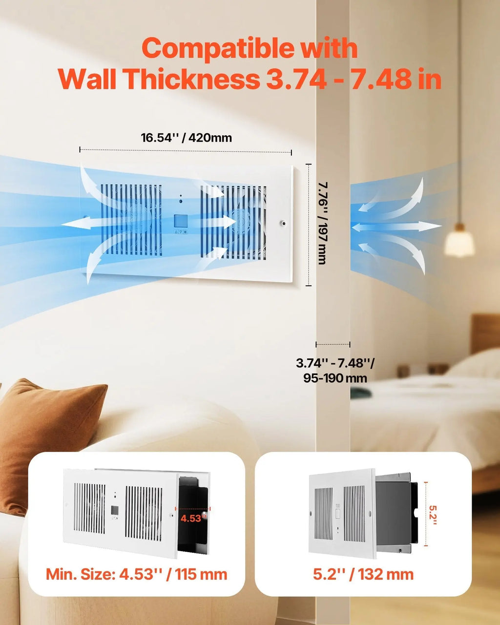 4 - Inch Room to Room Fan, 2 - in - 1 300 CFM Through Wall Fan with Remote Control & Temperature Control, 10 - Speed Ventilation Quiet Vent for Kitchen, Living & Laundry Room, Workshop - Cool Brand Designs