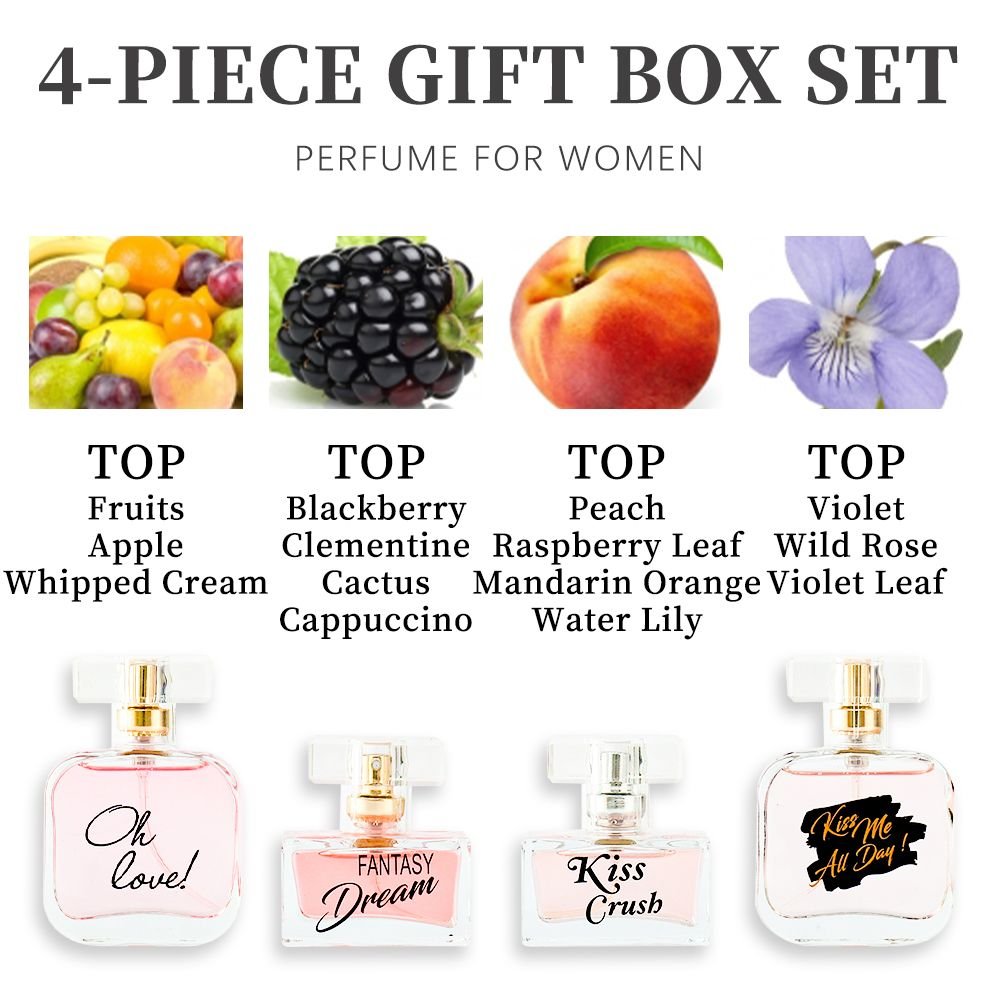 4-Piece Set, Women's Eau De Parfuma Spray Gift Box, Long Lasting Fragrance, 4 Different Flavor, Perfect For Holiday Gifts, Dating, Daily Life, Parties - Cool Brand Designs