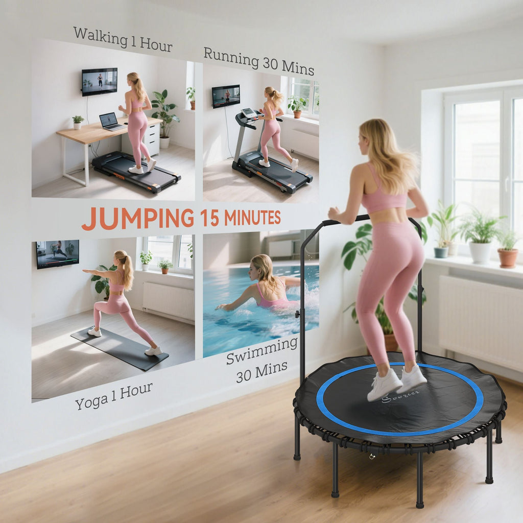 48" Rebounder Trampoline for Adults, Foldable Mini Trampoline with Adjustable Handle Bar for Indoor Outdoor, Blue - Cool Brand Designs
