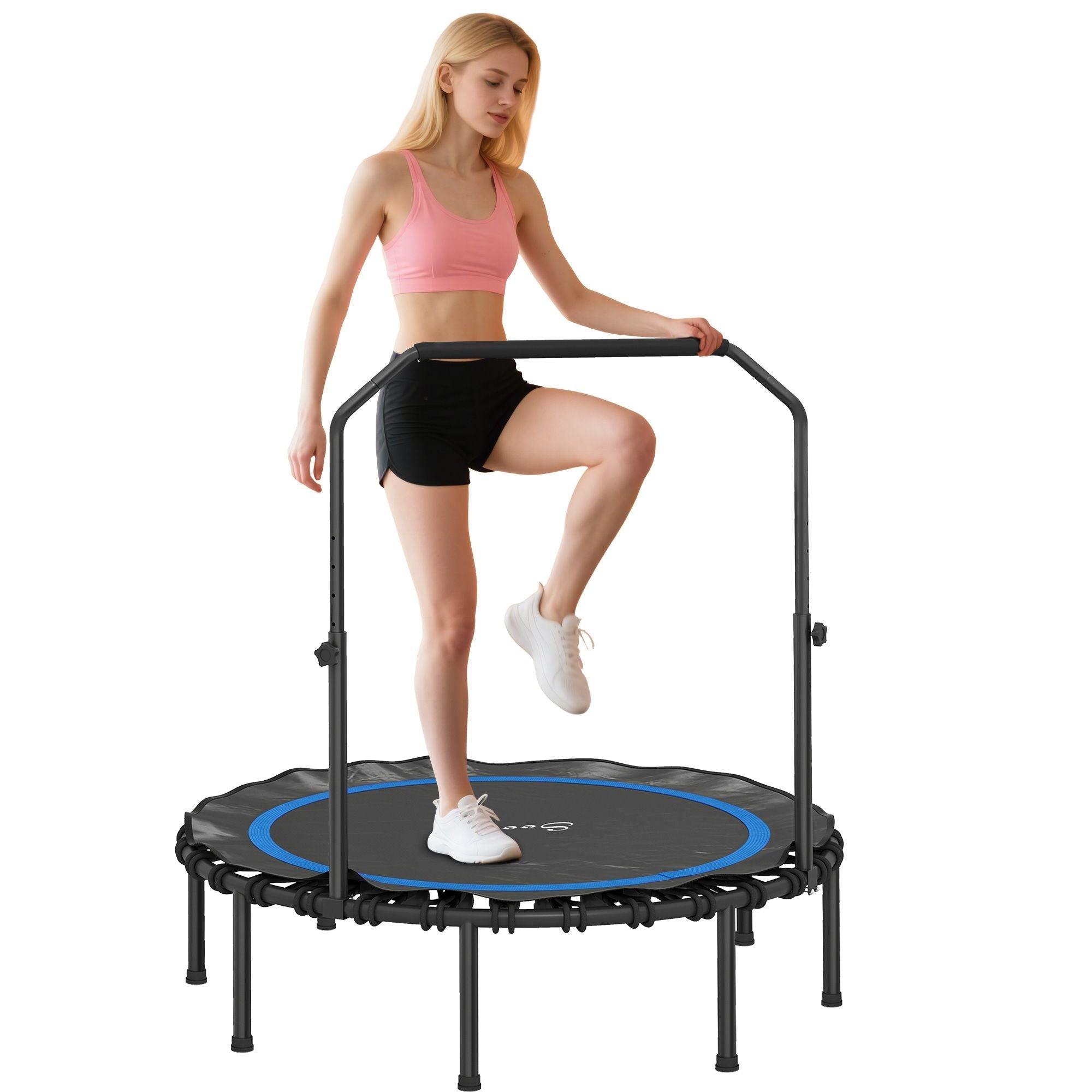 48" Rebounder Trampoline for Adults, Foldable Mini Trampoline with Adjustable Handle Bar for Indoor Outdoor, Blue - Cool Brand Designs