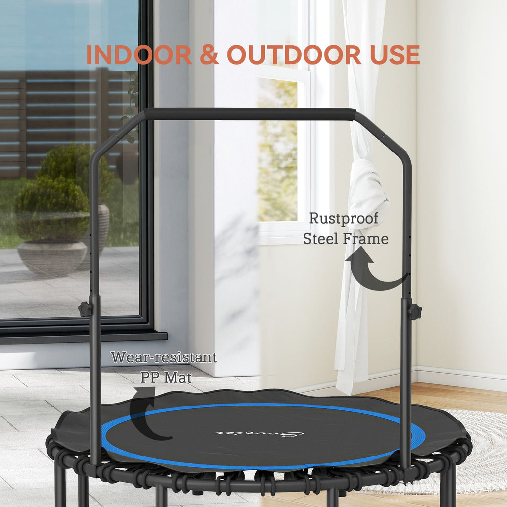 48" Rebounder Trampoline for Adults, Foldable Mini Trampoline with Adjustable Handle Bar for Indoor Outdoor, Blue - Cool Brand Designs