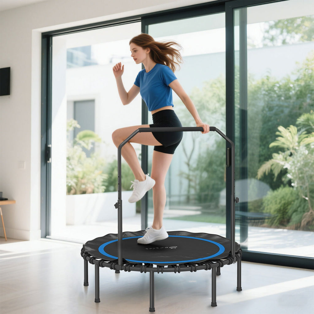 48" Rebounder Trampoline for Adults, Foldable Mini Trampoline with Adjustable Handle Bar for Indoor Outdoor, Blue - Cool Brand Designs