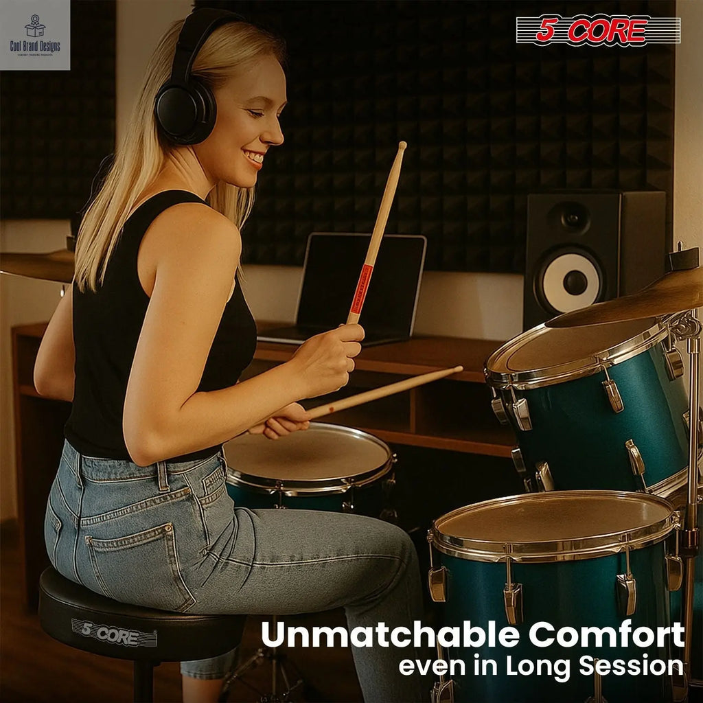 5 Core Drum Throne 3" Thick Padded Memory Foam Comfortable Drummer Stool 330Lb Capacity Adjustable - Cool Brand Designs