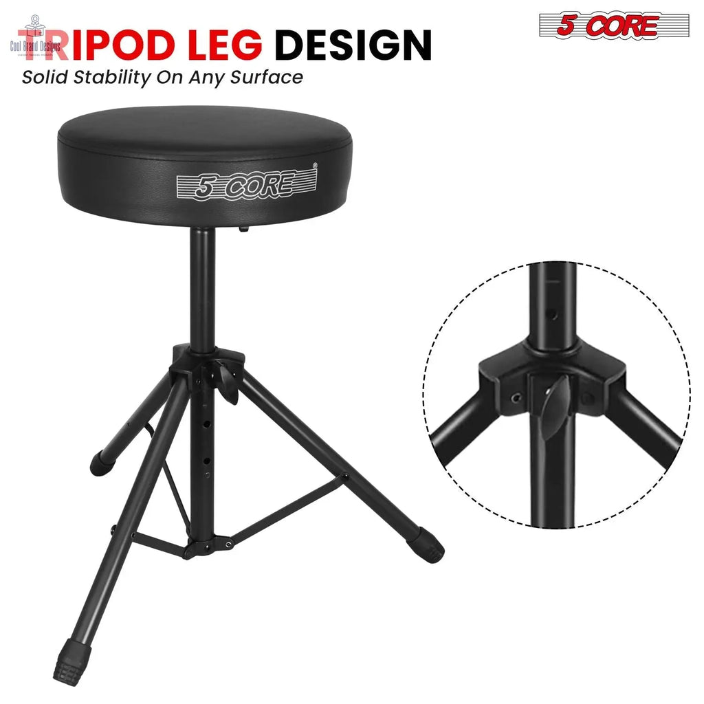 5 Core Drum Throne 3" Thick Padded Memory Foam Comfortable Drummer Stool 330Lb Capacity Adjustable - Cool Brand Designs