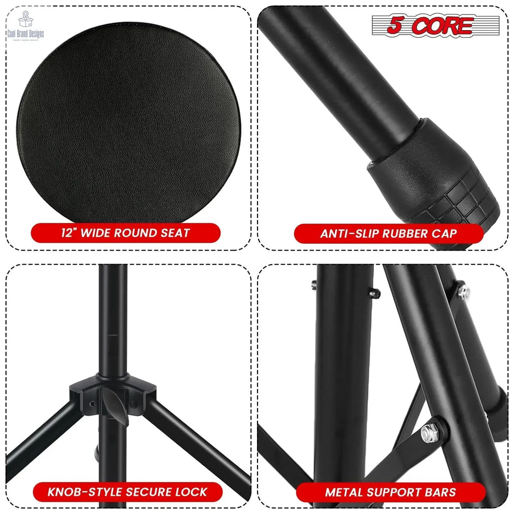 5 Core Drum Throne 3" Thick Padded Memory Foam Comfortable Drummer Stool 330Lb Capacity Adjustable - Cool Brand Designs
