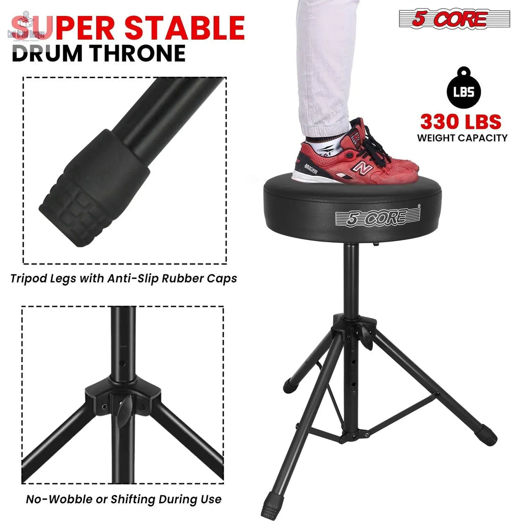 5 Core Drum Throne 3" Thick Padded Memory Foam Comfortable Drummer Stool 330Lb Capacity Adjustable - Cool Brand Designs