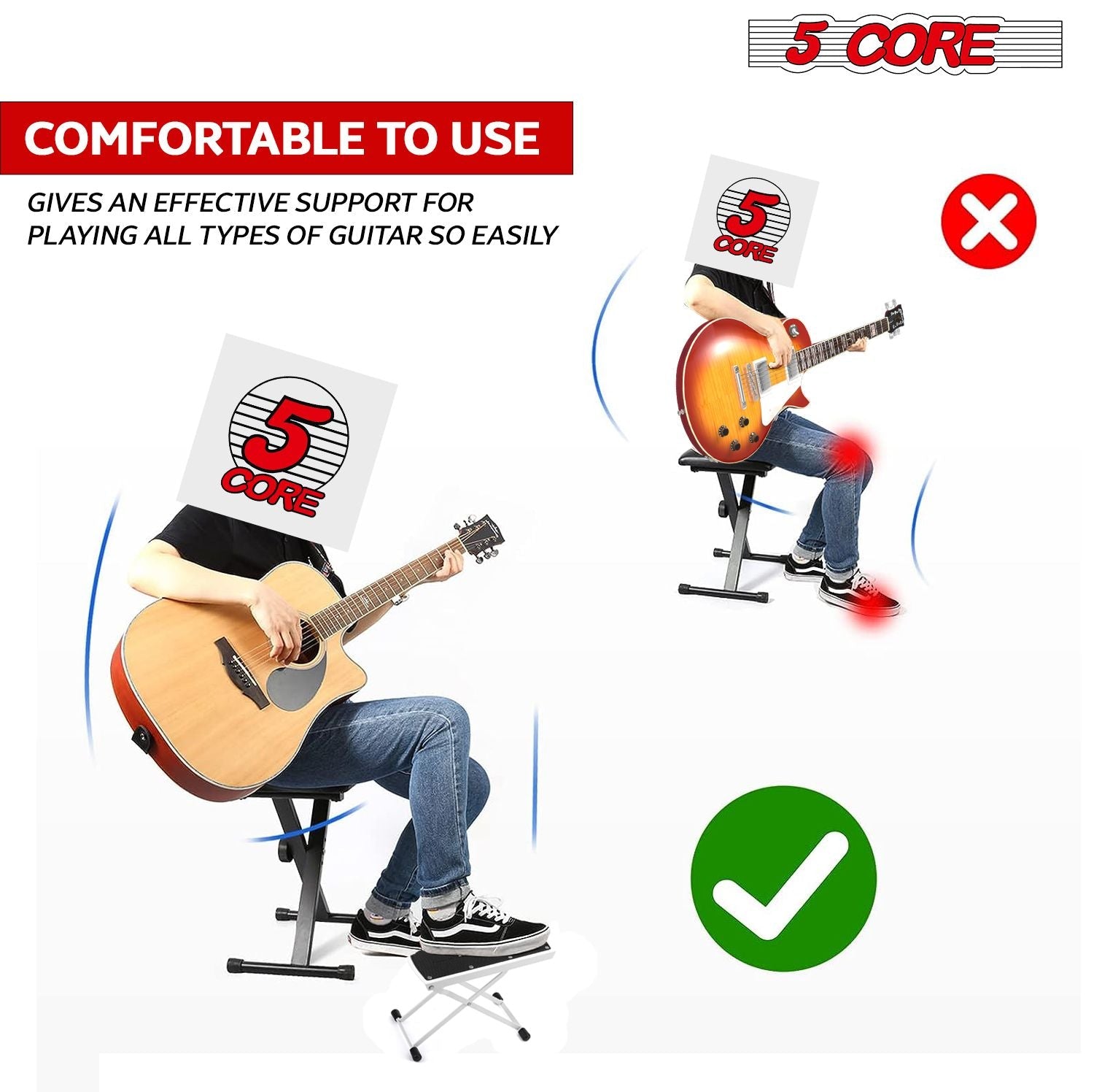 5 Core Guitar Foot Stool Height Adjustable Folding Leg Rest Portable Classical Footrest - GFS WHTE - Cool Brand Designs