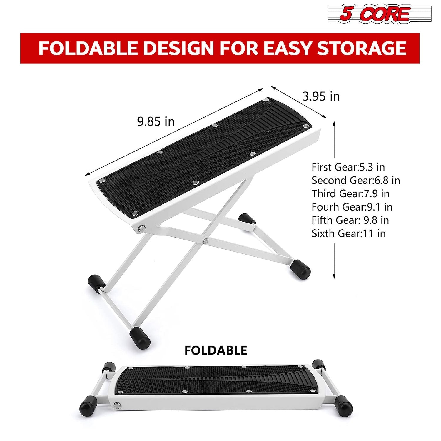 5 Core Guitar Foot Stool Height Adjustable Folding Leg Rest Portable Classical Footrest - GFS WHTE - Cool Brand Designs
