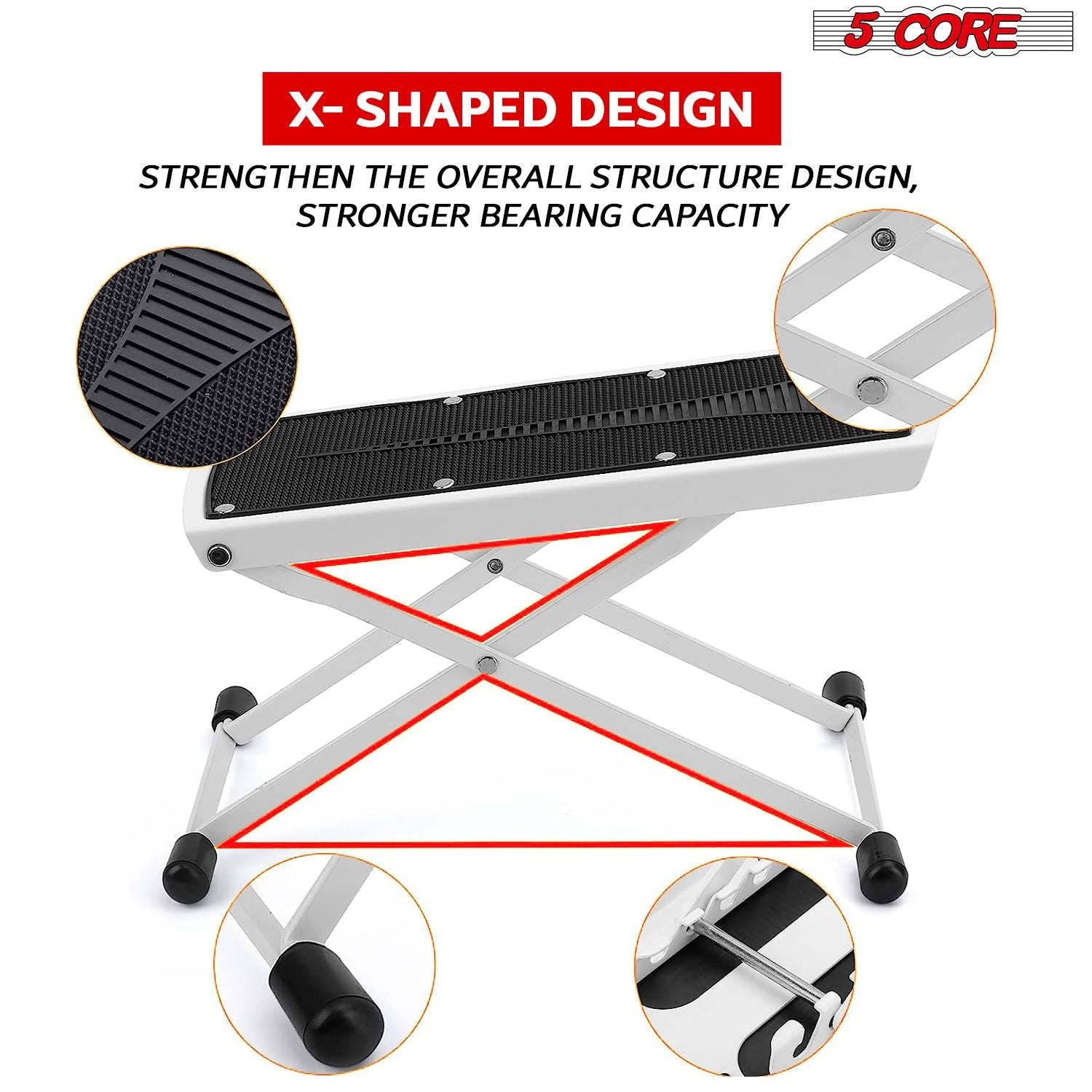 5 Core Guitar Foot Stool Height Adjustable Folding Leg Rest Portable Classical Footrest - GFS WHTE - Cool Brand Designs