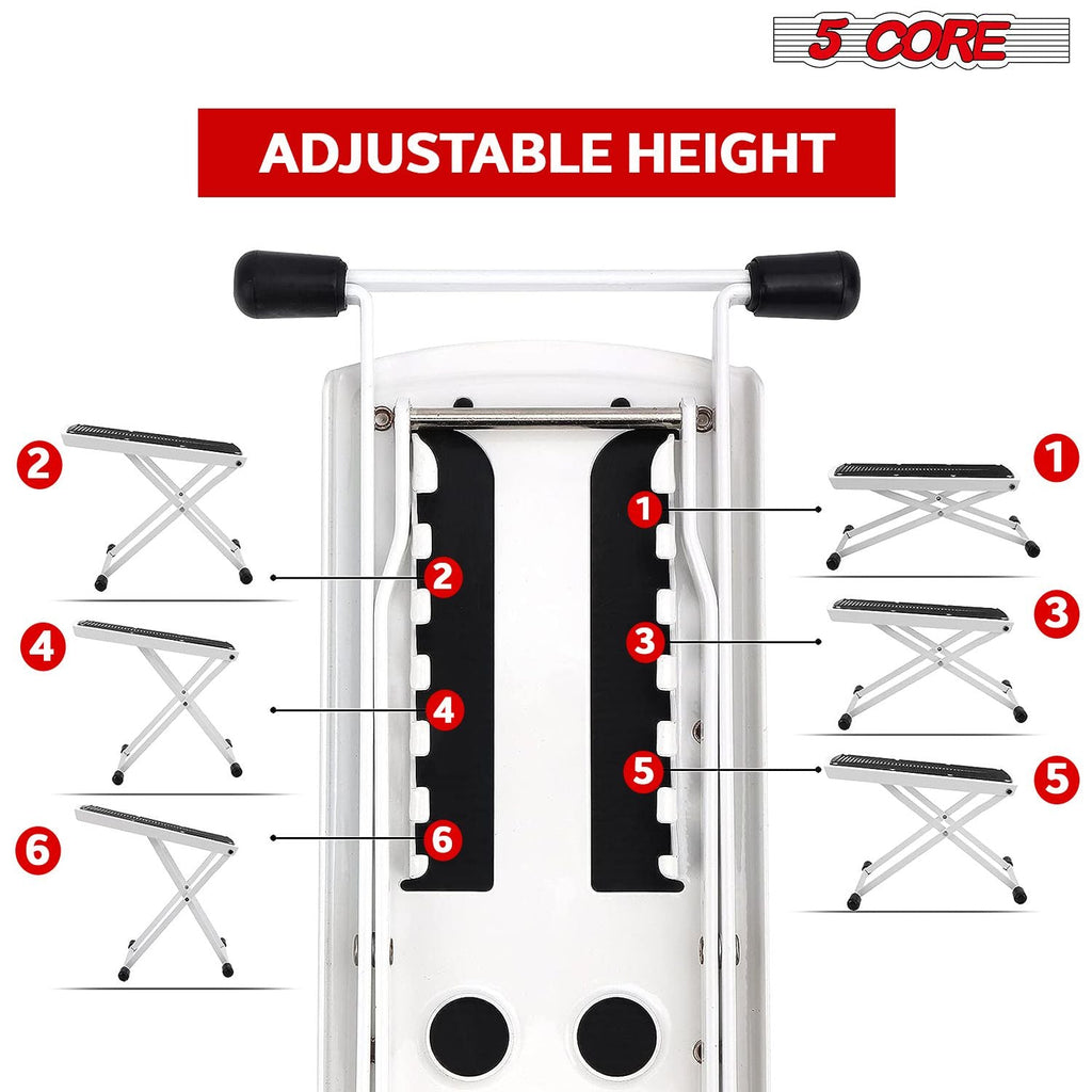 5 Core Guitar Foot Stool Height Adjustable Folding Leg Rest Portable Classical Footrest - GFS WHTE - Cool Brand Designs