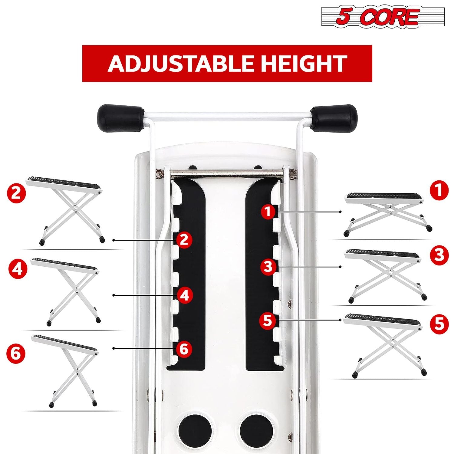 5 Core Guitar Foot Stool Height Adjustable Folding Leg Rest Portable Classical Footrest - GFS WHTE - Cool Brand Designs