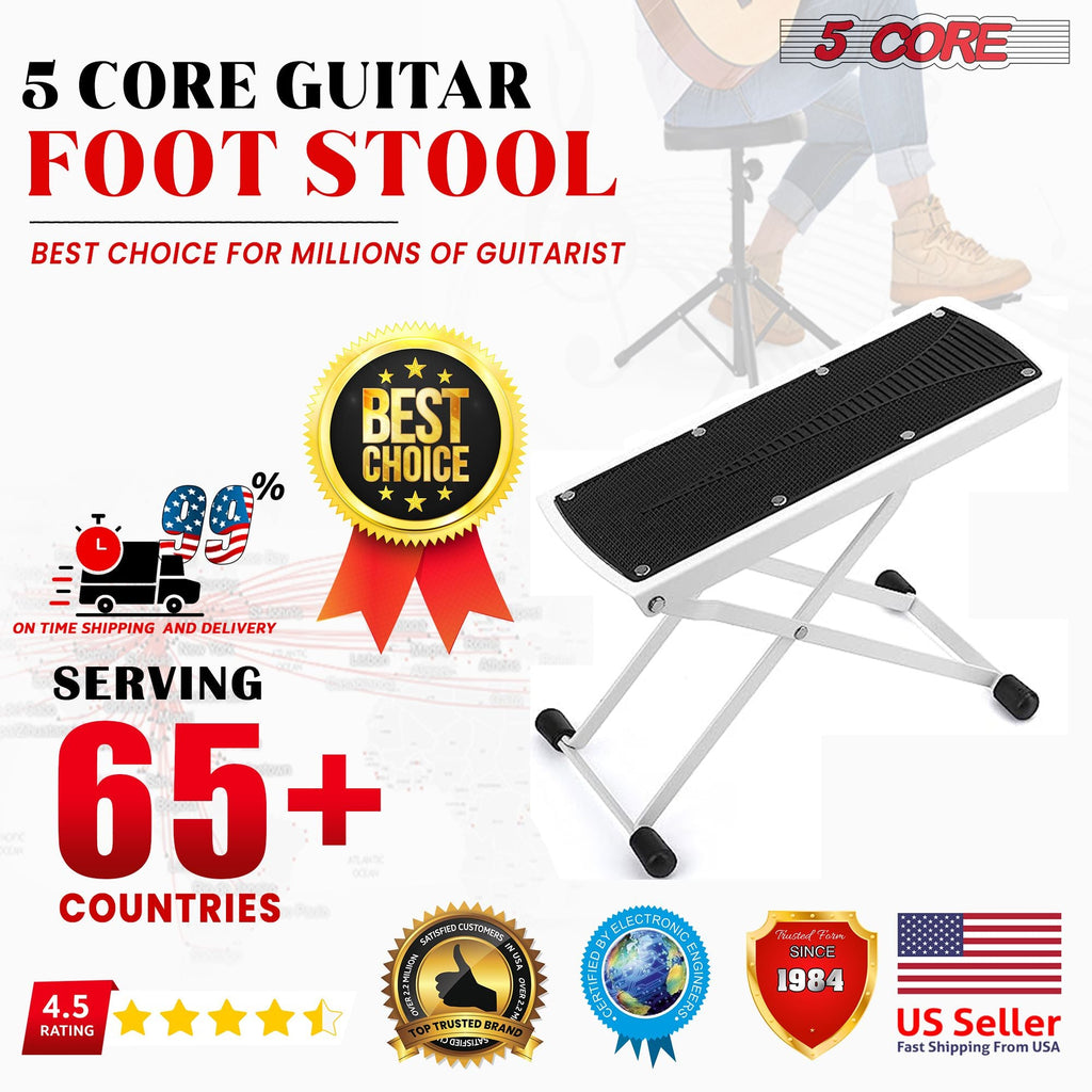 5 Core Guitar Foot Stool Height Adjustable Folding Leg Rest Portable Classical Footrest - GFS WHTE - Cool Brand Designs